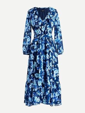 J. Crew Long Sleeve Wrap Dress in Watercolor Begonias Blue